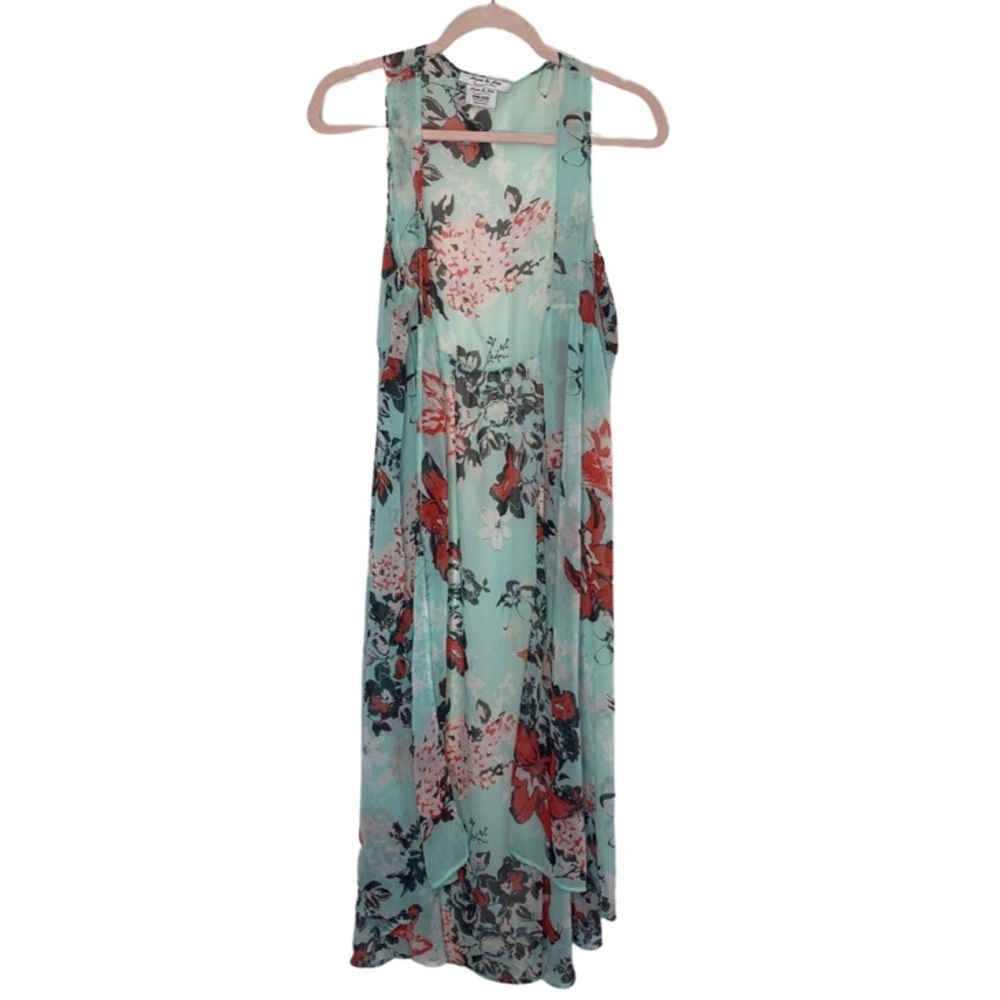 Anna and Ava Mint Green Floral Sheer Long Flowing Kimono - Picture 1 of 4